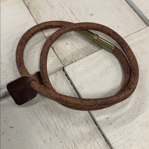 Double wrap flint bracelet leather w brass clasp